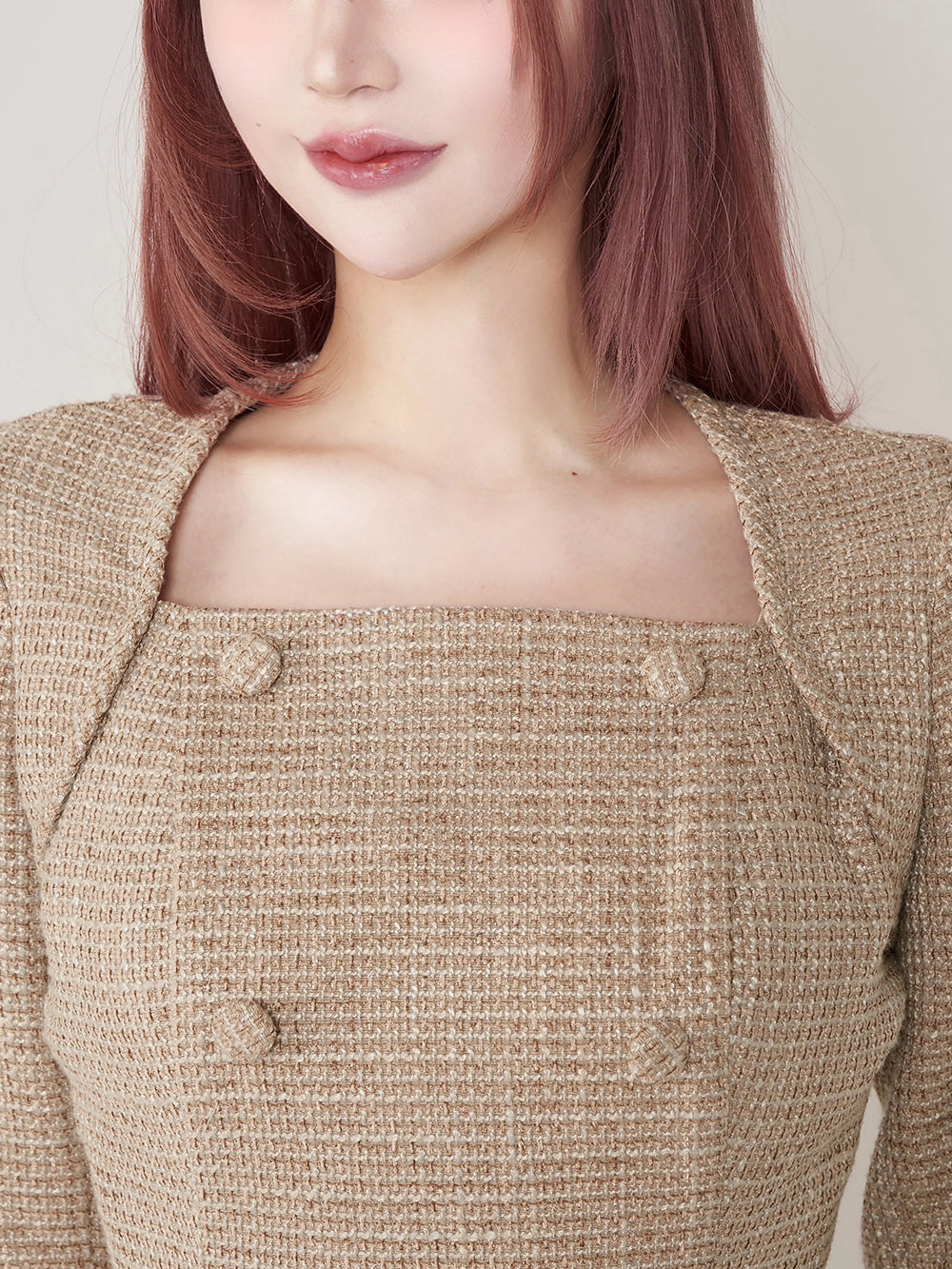 プリーツドッキングツイードミニワンピース