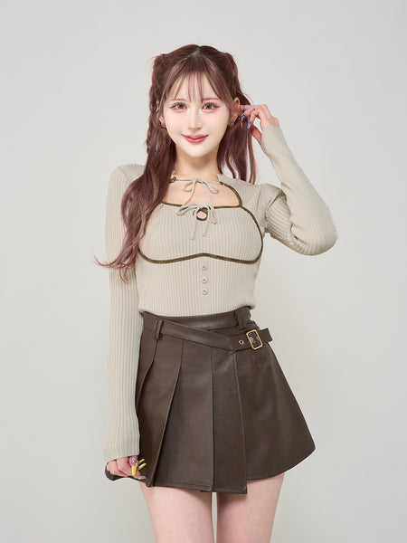 Front Open Ribbed Knit Top