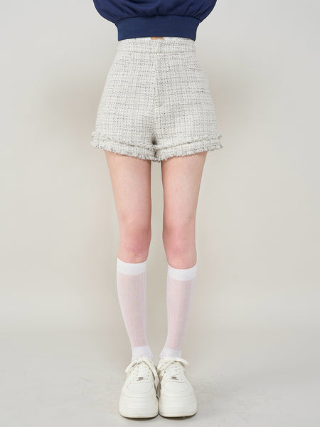 Compact Fringed Tweed Shorts