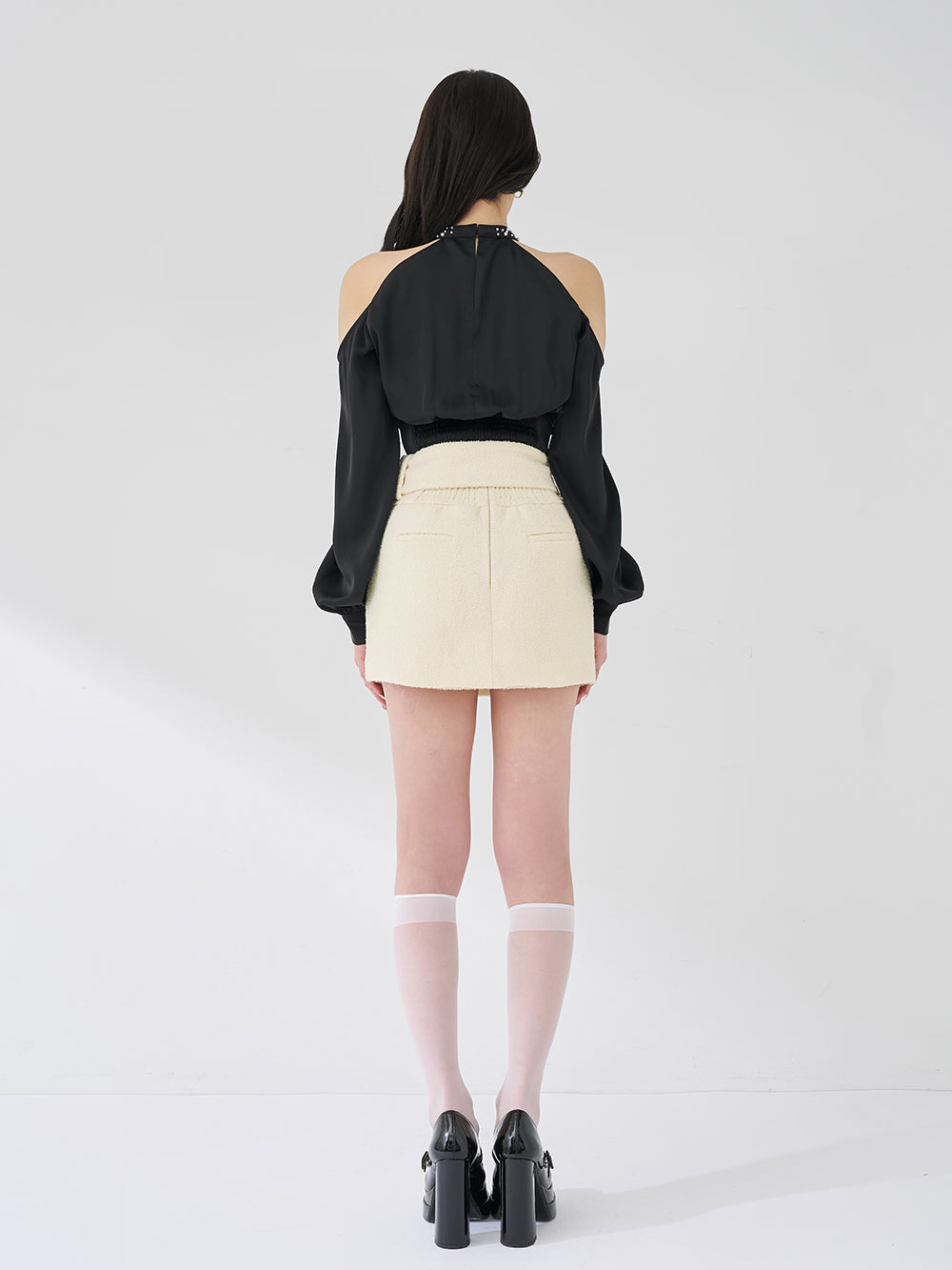 シェイプラインベルトツイードミニスカート