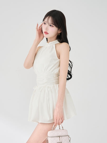 American sleeve gathered flare mini dress