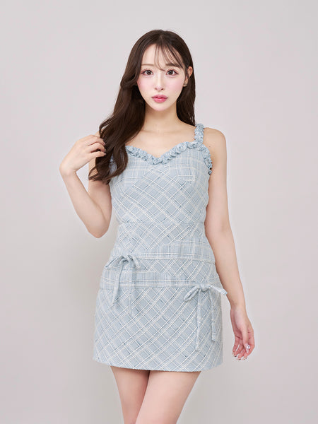 Tweed Check Ribbon Mini Dress