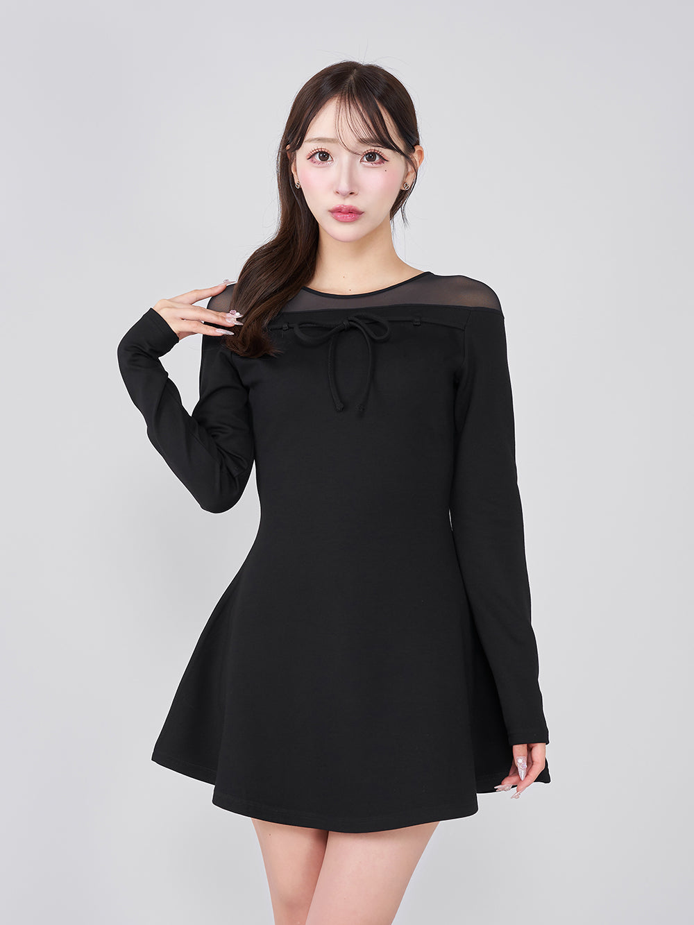 デコルテシアーカットミニワンピース - blk