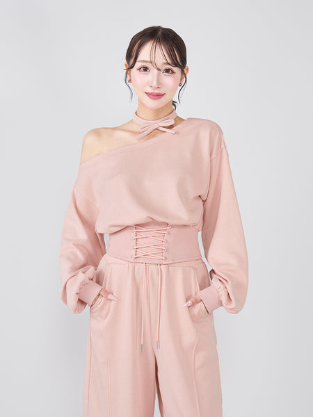 Lace-Up One-Shoulder Sweatshirt