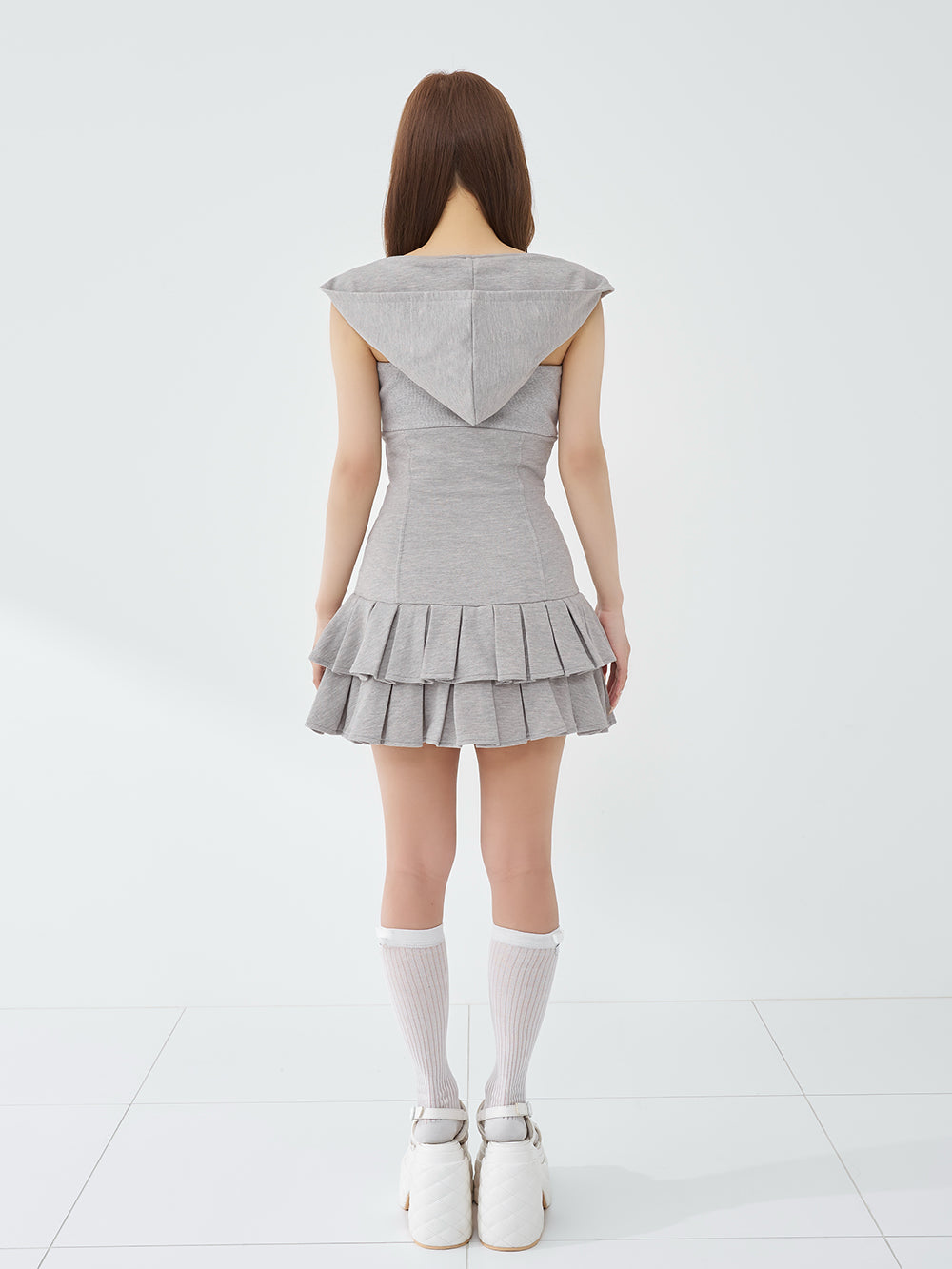 フードスウェットプリーツミニワンピース – Darich
