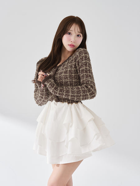 Voluminous Ruffle Tweed Knit Mini Dress