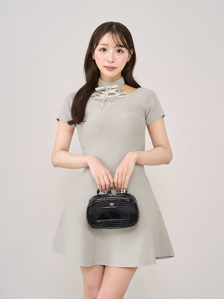 American Sleeve Lace Flare Knit Mini Dress
