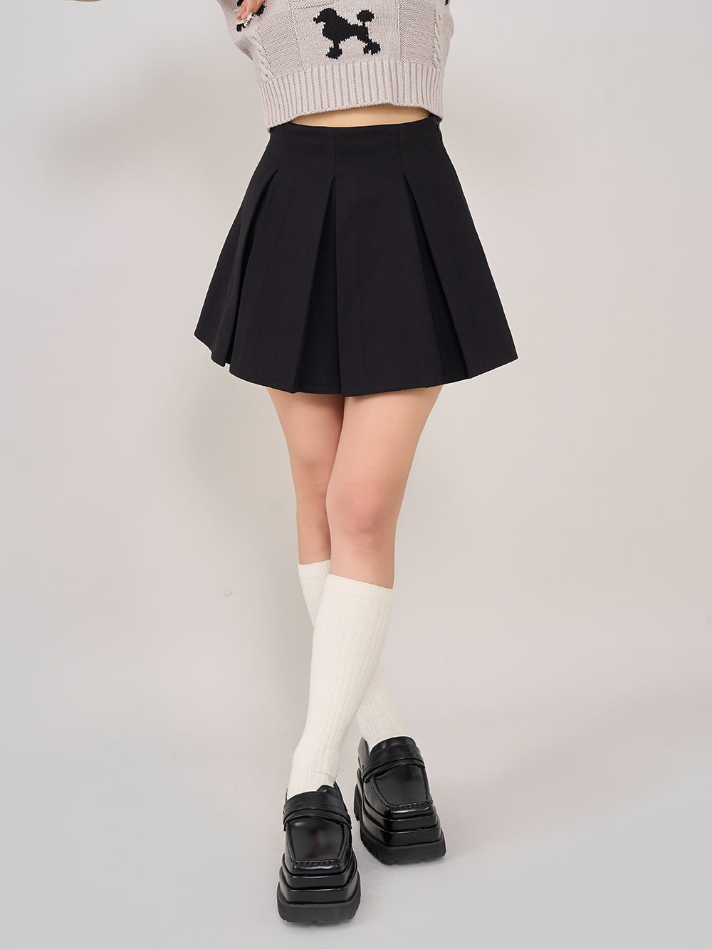 ハイウエストボックスミニスカート - blk