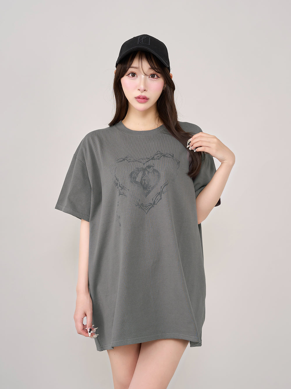 ハートキーフェードビッグTシャツ - c-gry