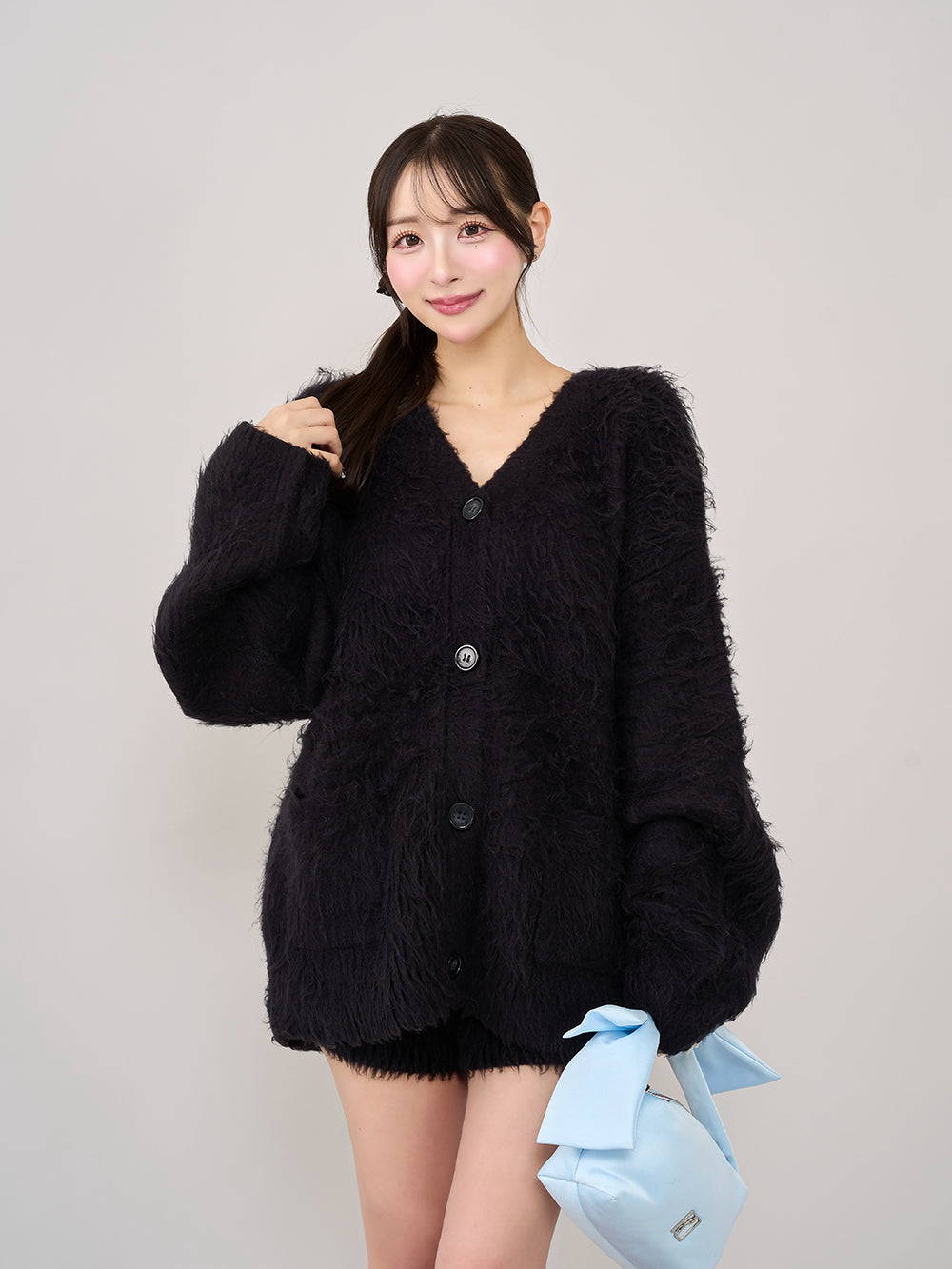 ヘアリーニットセットアップ - blk