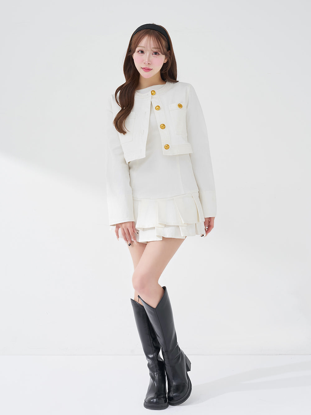 ダブルプリーツデニムミニワンピース