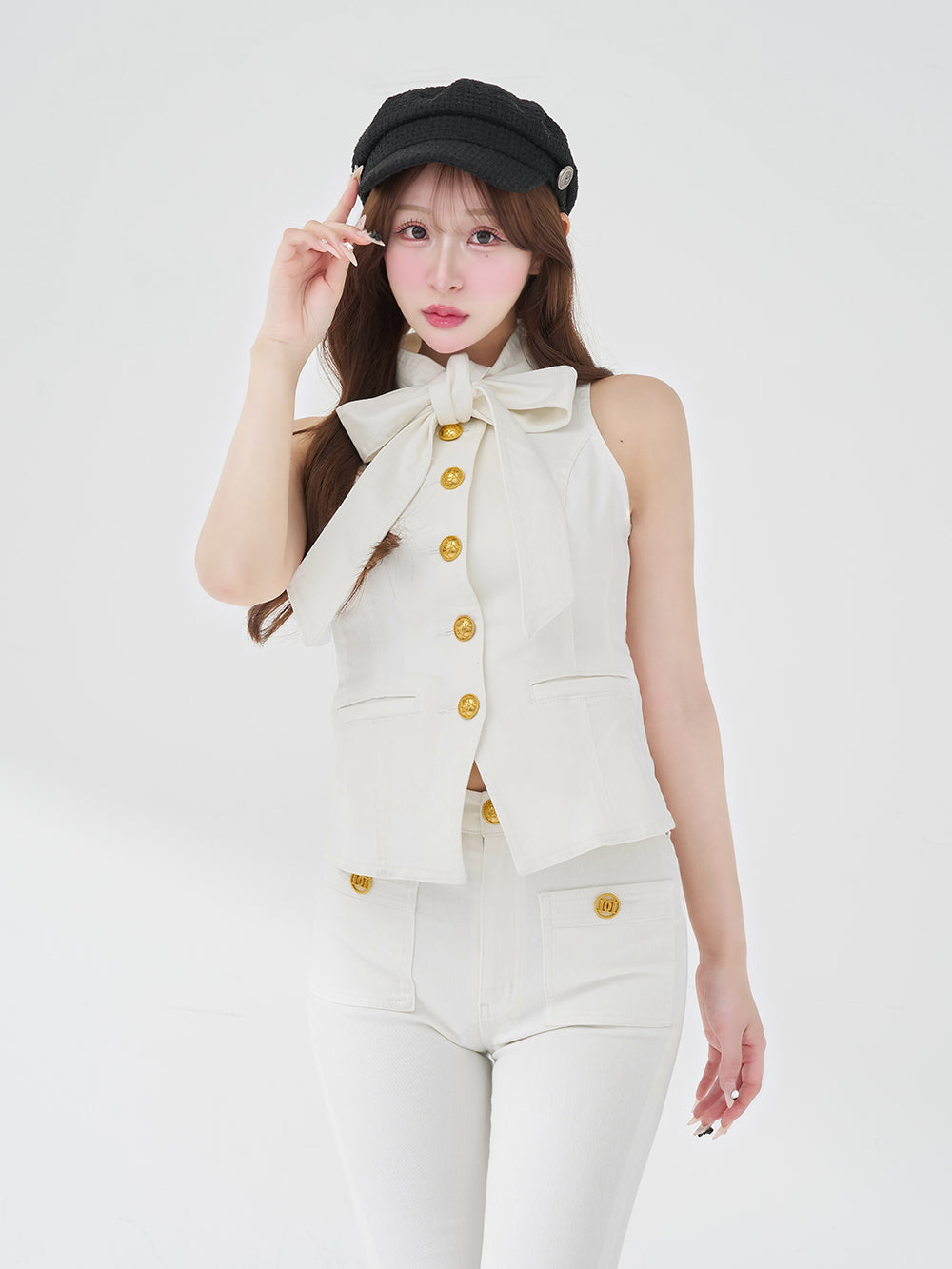 DDボタンリボンデニムトップス – Darich