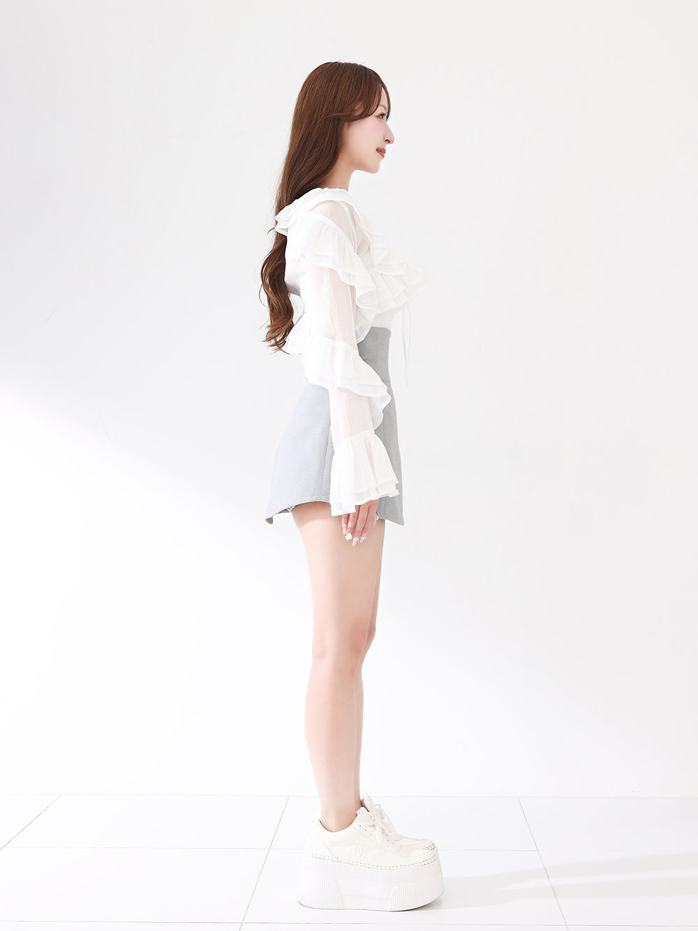 Frill Ribbon Sheer Blouse