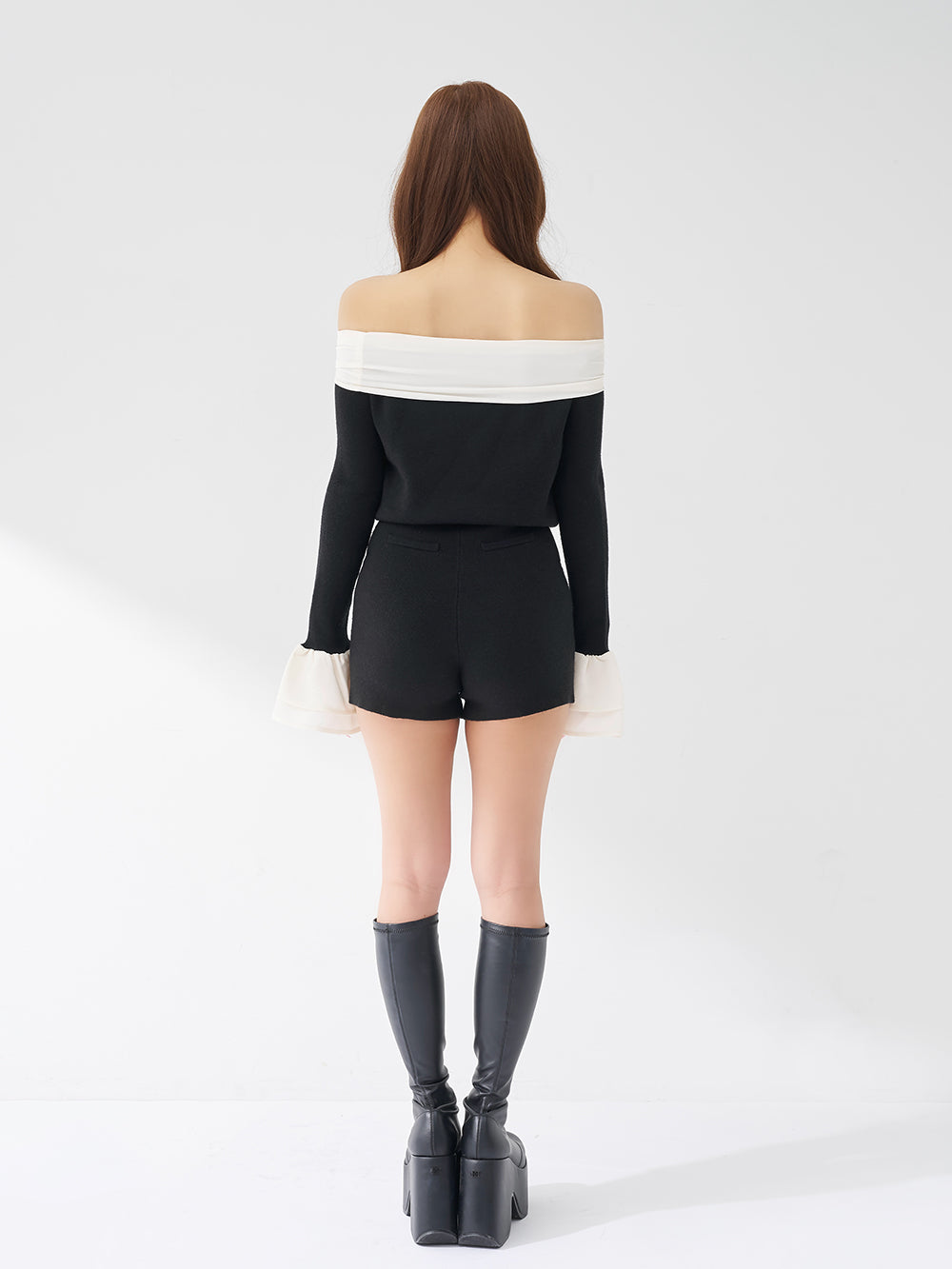 シフォンドッキングコンパクトニットコンビネゾン