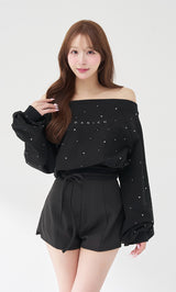 ダーリッチ darich ウエストデザインビジューオフショルダートップス WHT Darich - ダーリッチ darich ウエストデザインビジューオフショルダー
