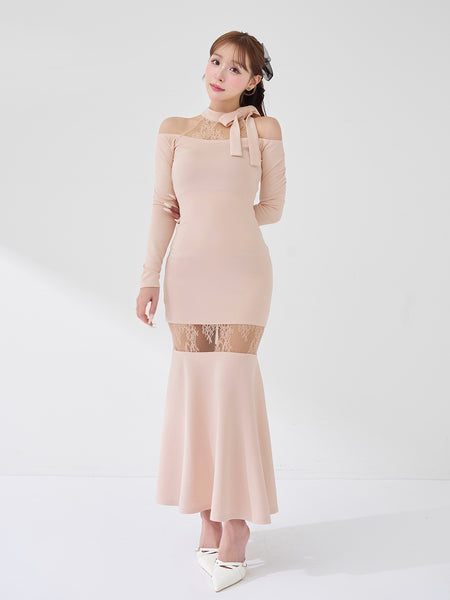 Pointelle Lace Cut Long Dress