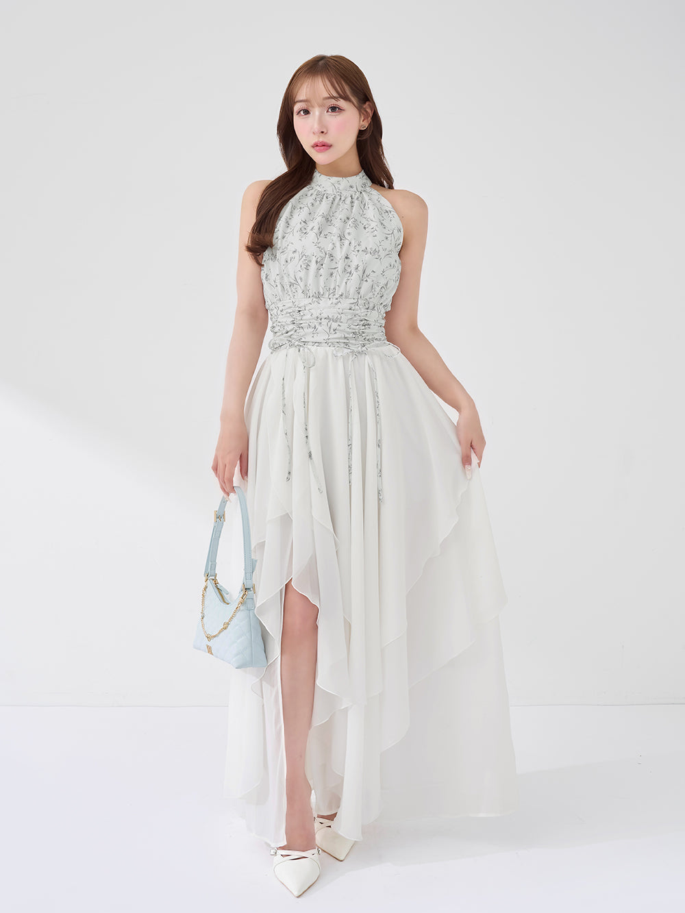 アメスリギャザーシフォンロングワンピース - gry