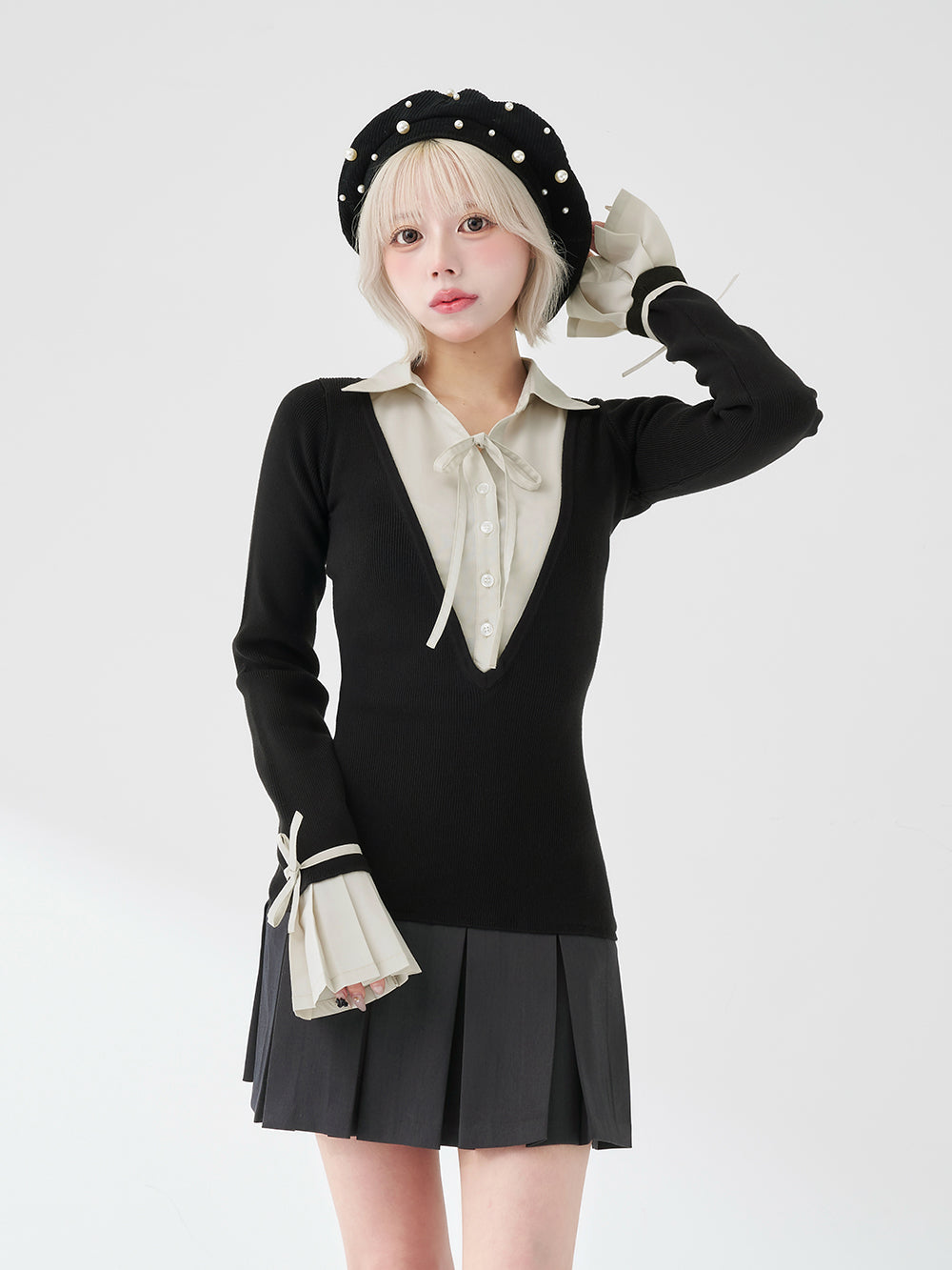 モデル：155cm（着用サイズ：FREE　着用カラー：BLK）