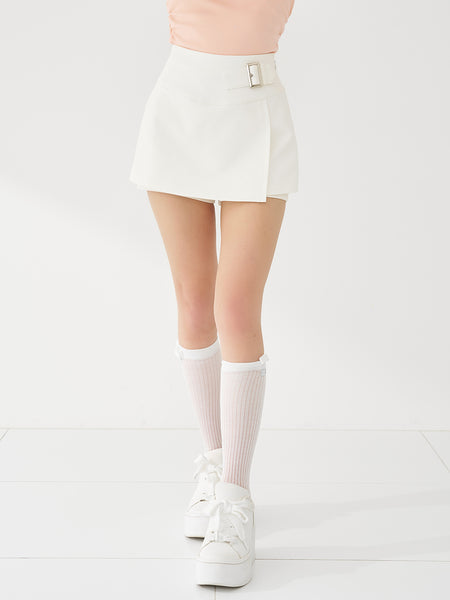 Side Belt Culottes Mini Skirt