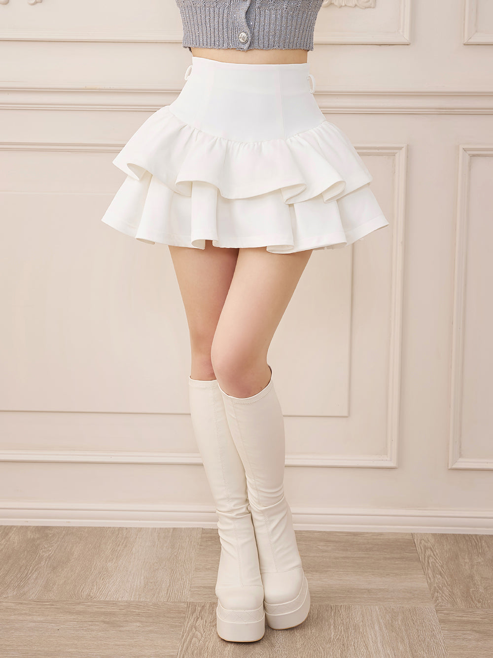 コルセットダブルフレアミニスカート - wht