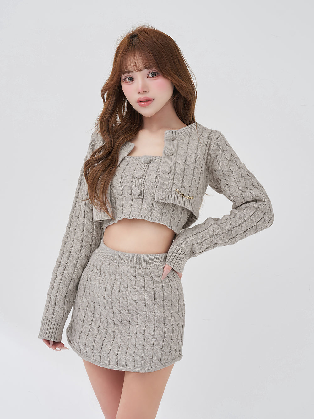 DOLLYケーブルニット3ピースセット - gry