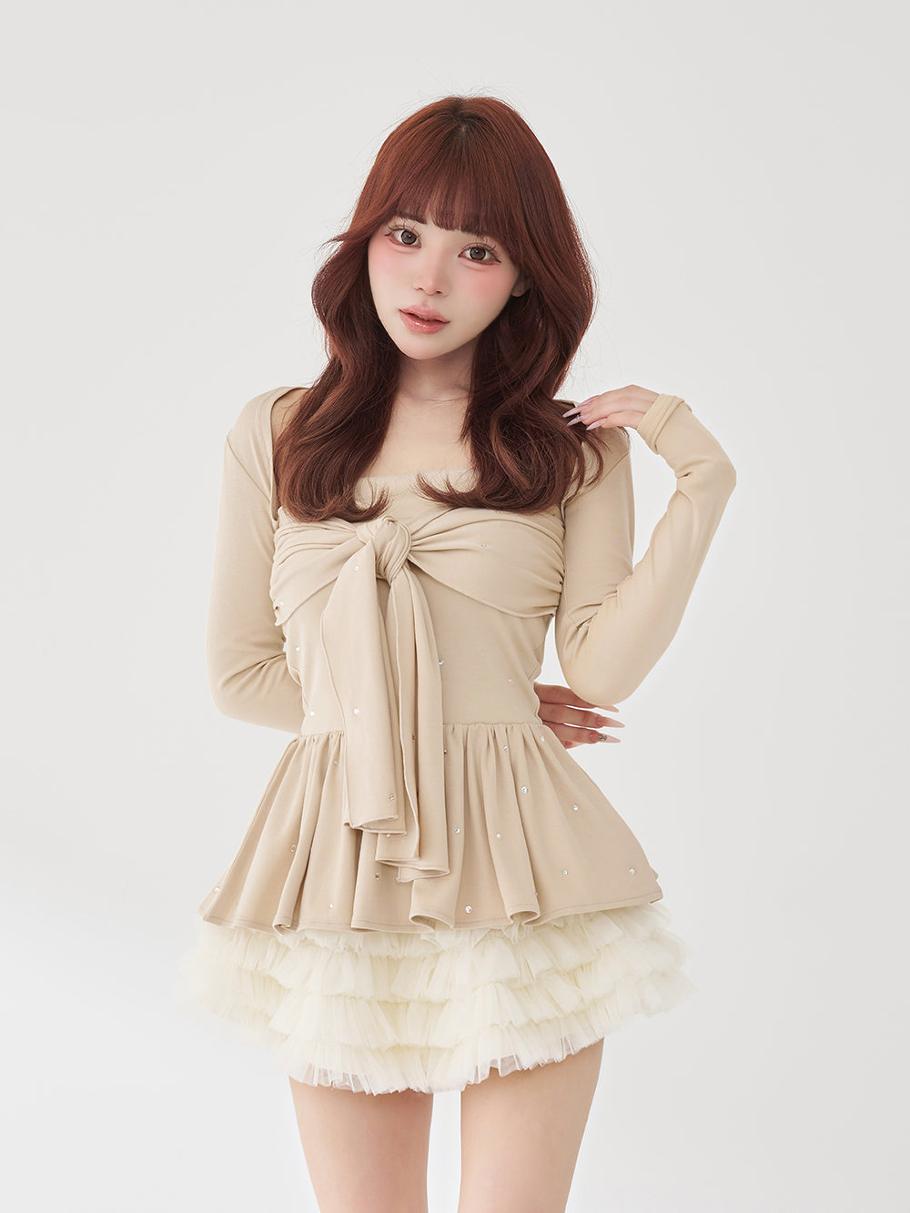 モデル：158cm（着用サイズ：FREE　着用カラー：BEG）