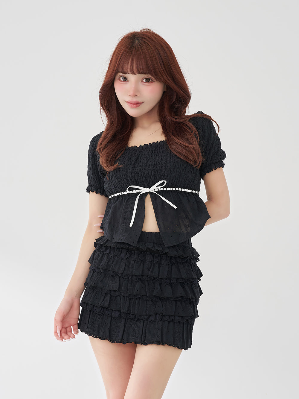 モデル：158cm（着用サイズ：FREE　着用カラー：BLK）