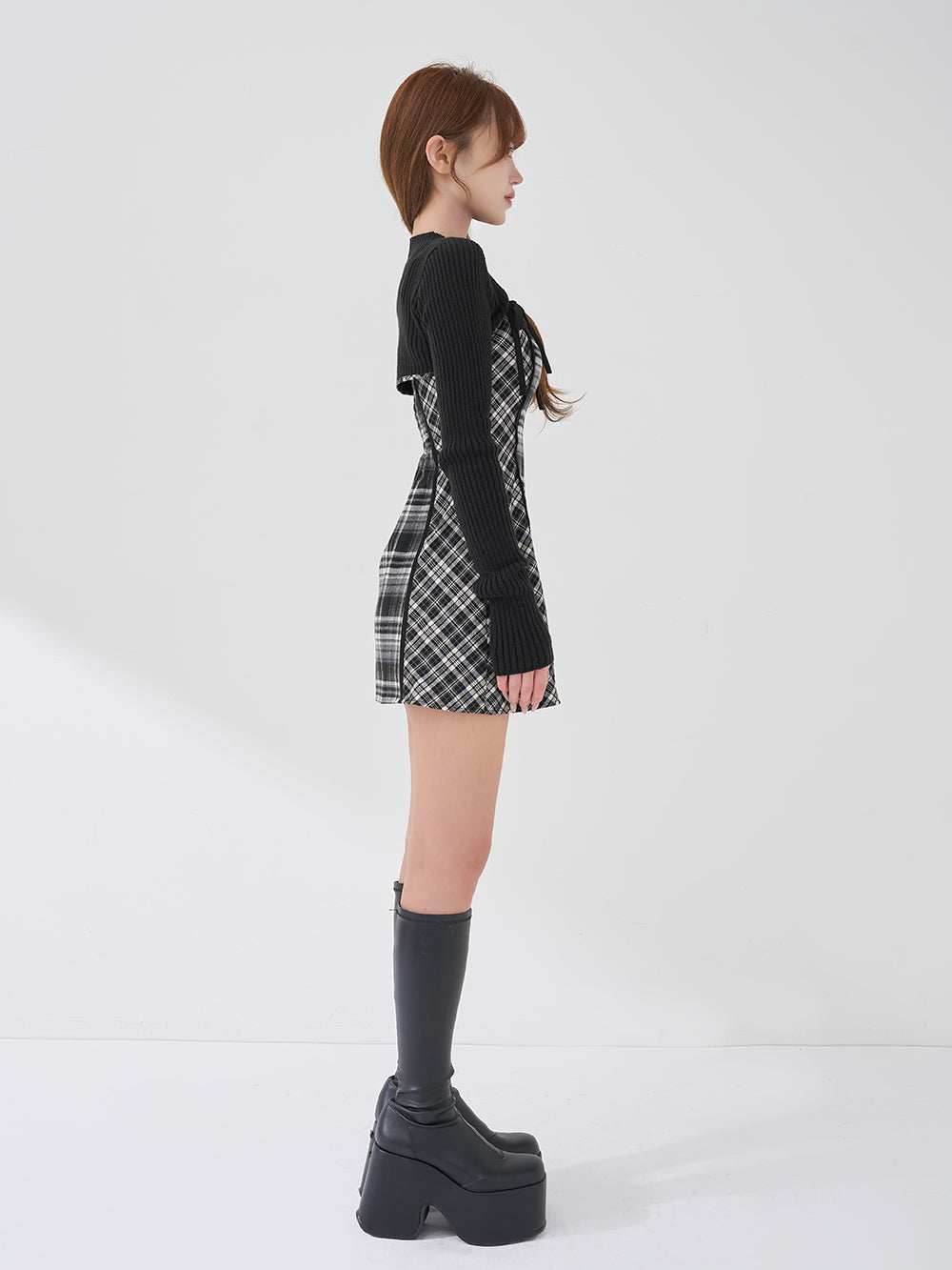ニットボレロダブルチェックミニワンピース – Darich