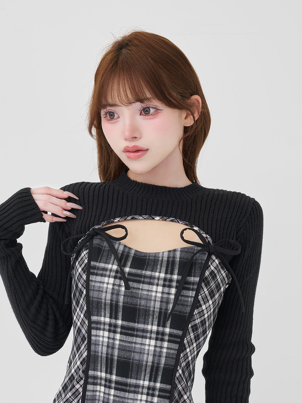 ニットボレロダブルチェックミニワンピース – Darich