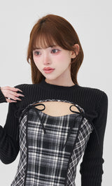 Darich ニットボレロダブルチェックミニワンピース ニットボレロダブルチェックミニワンピース（ワンピース）｜Darich
