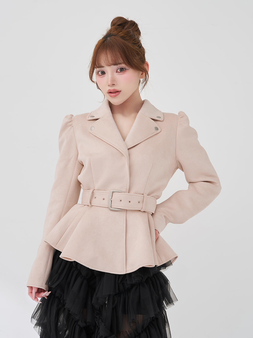 ヘムフレアスウェードライダースジャケット - pnk