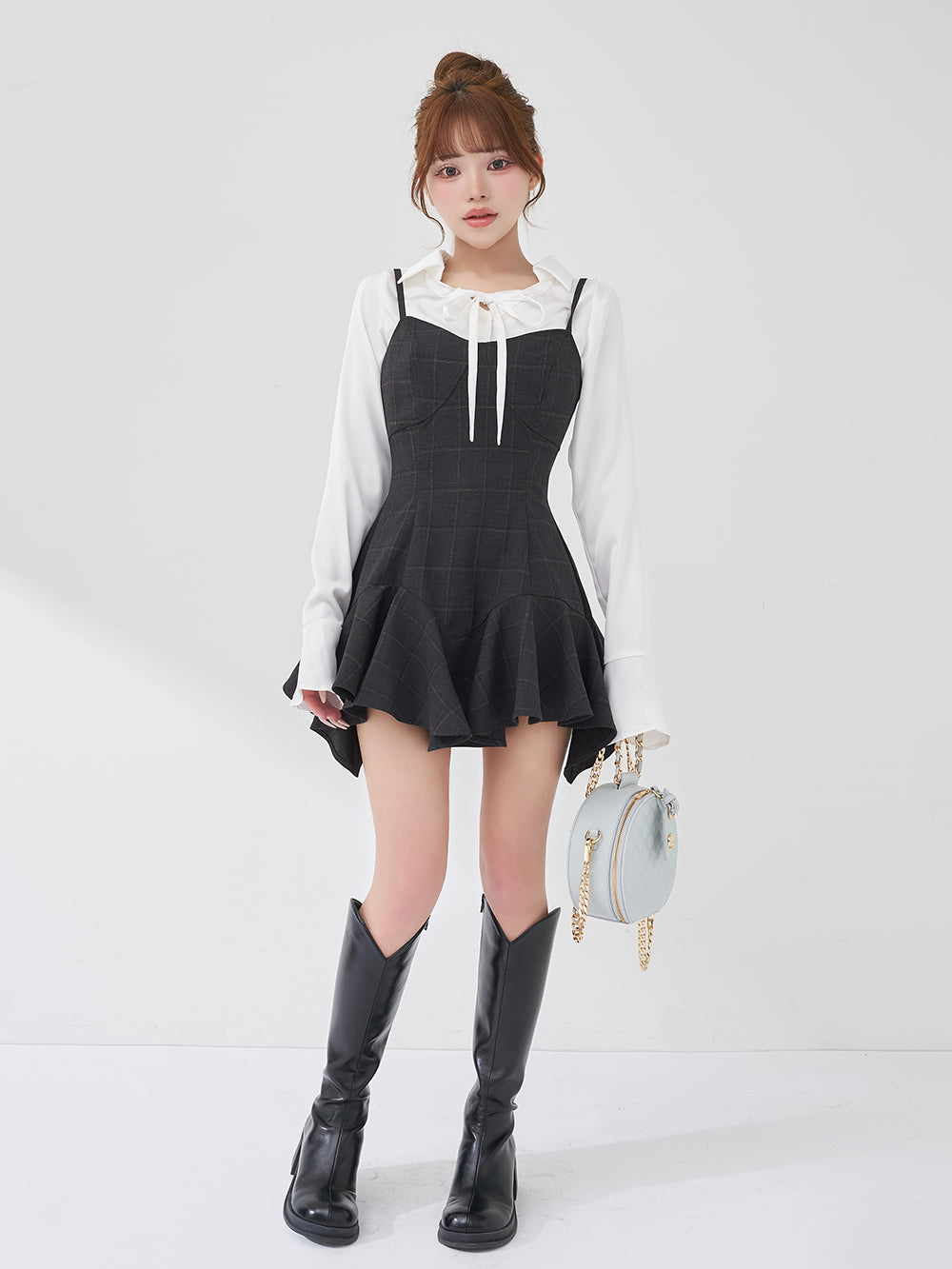 レイヤードランダムヘムチェックミニワンピース – Darich