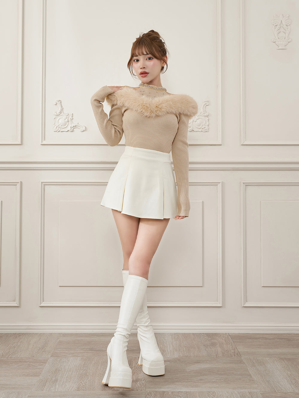 モデル：158cm（着用サイズ：FREE　着用カラー：BEG）