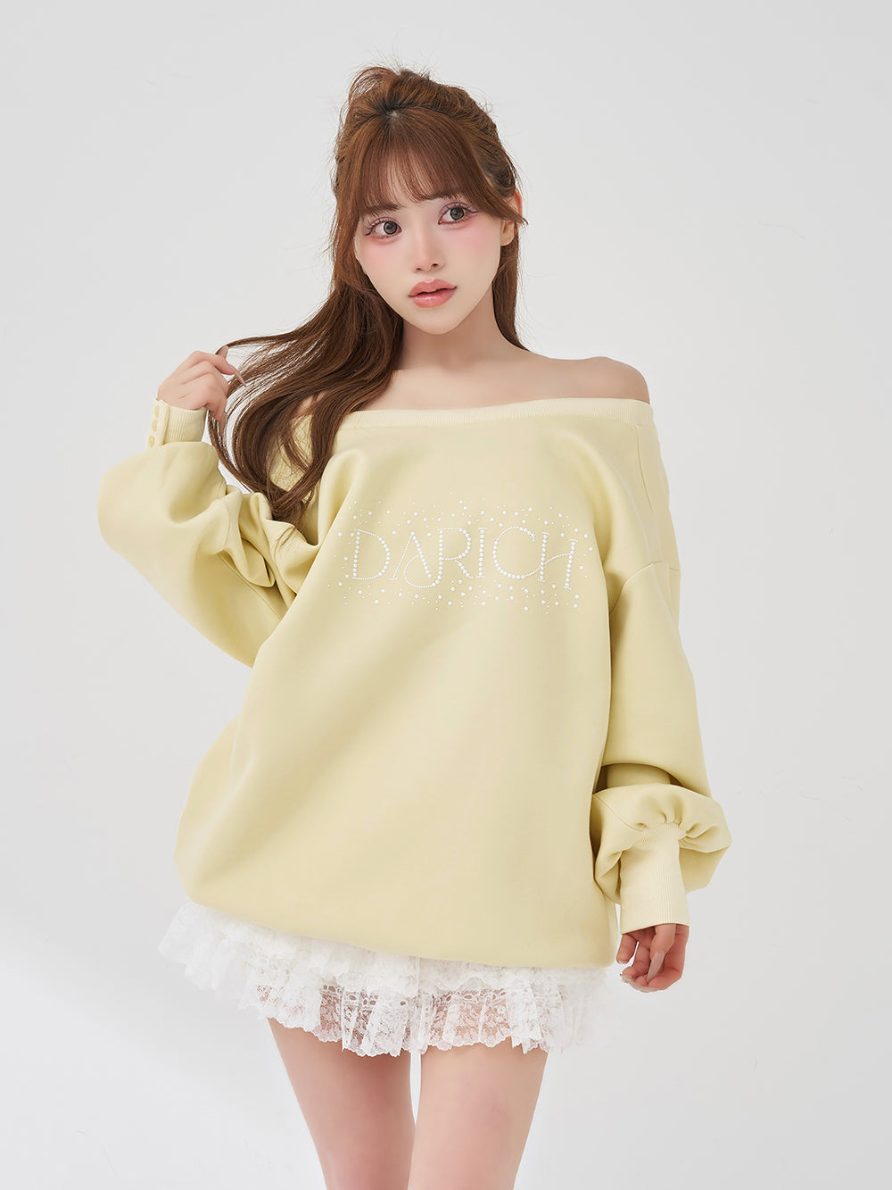 バックリボンパールグラフィックスウェットプルオーバー - yel