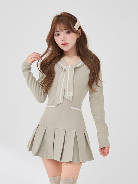 Sailor Collar Pleated Mini Dress