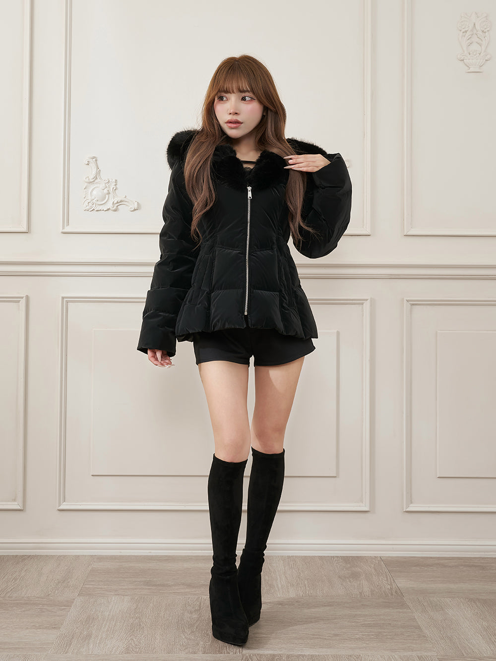 モデル：158cm（着用サイズ：S　着用カラー：BLK）