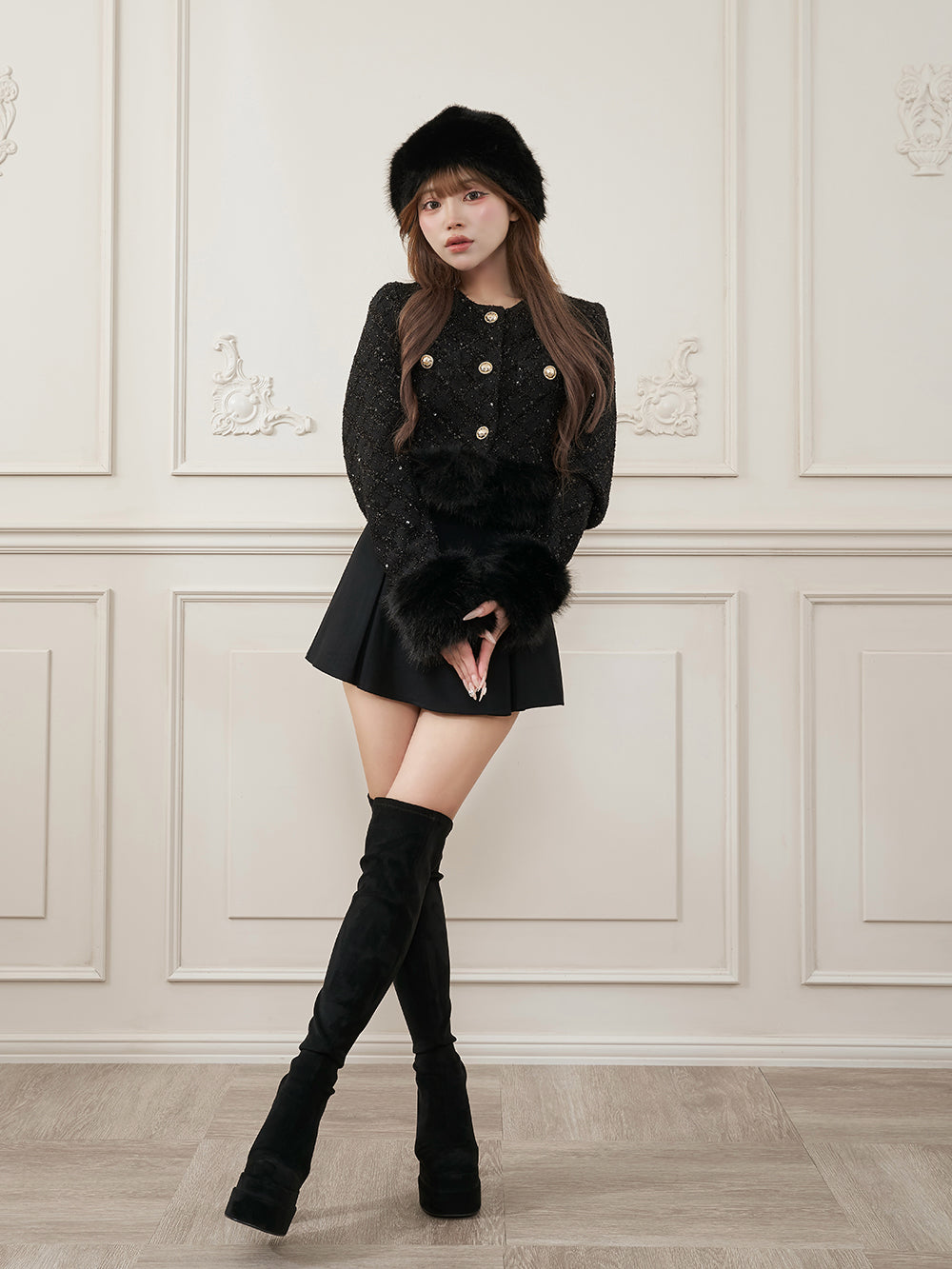 モデル：158cm（着用サイズ：S　着用カラー：BLK）