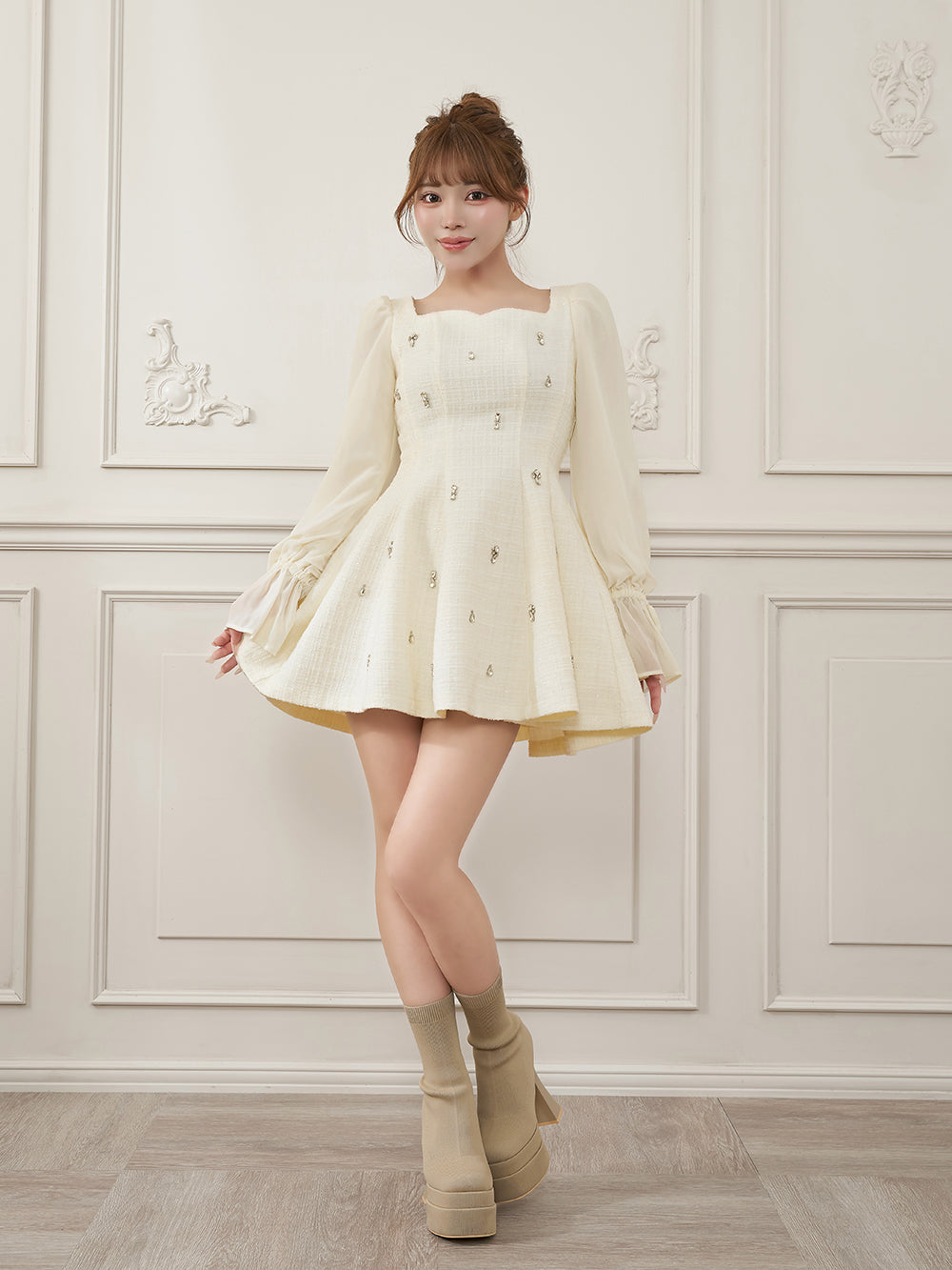 モデル：158cm（着用サイズ：FREE　着用カラー：WHT）