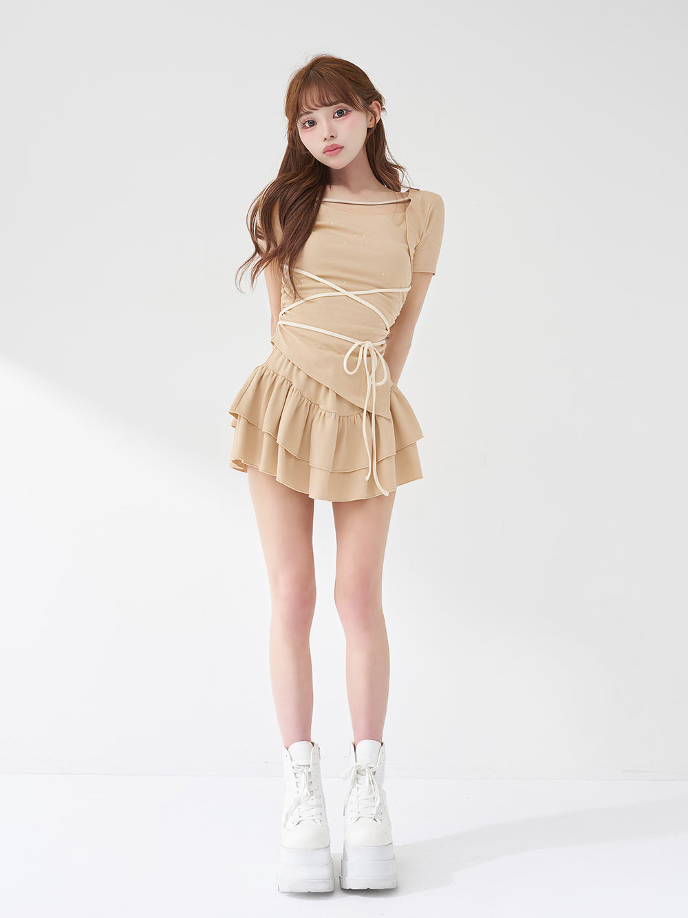 モデル：158cm（着用サイズ：FREE　着用カラー：BEG）