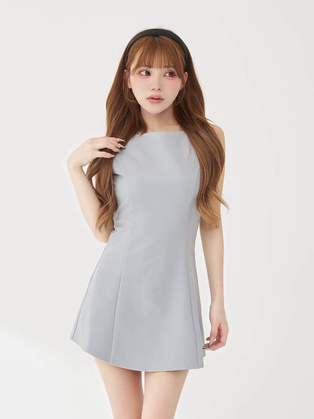 Beautiful silhouette flared mini dress - sax