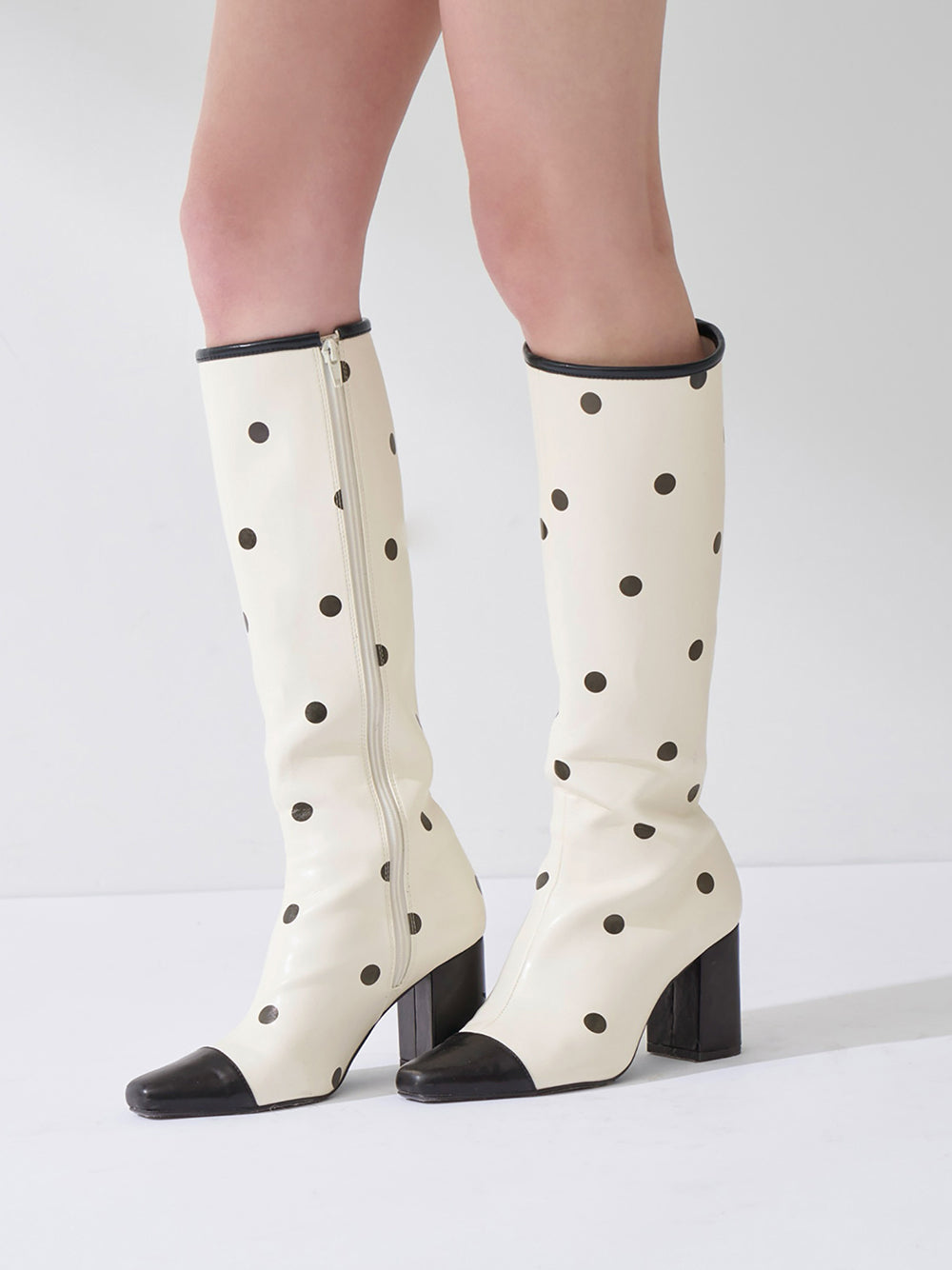 バイカラードットロングブーツ - wht