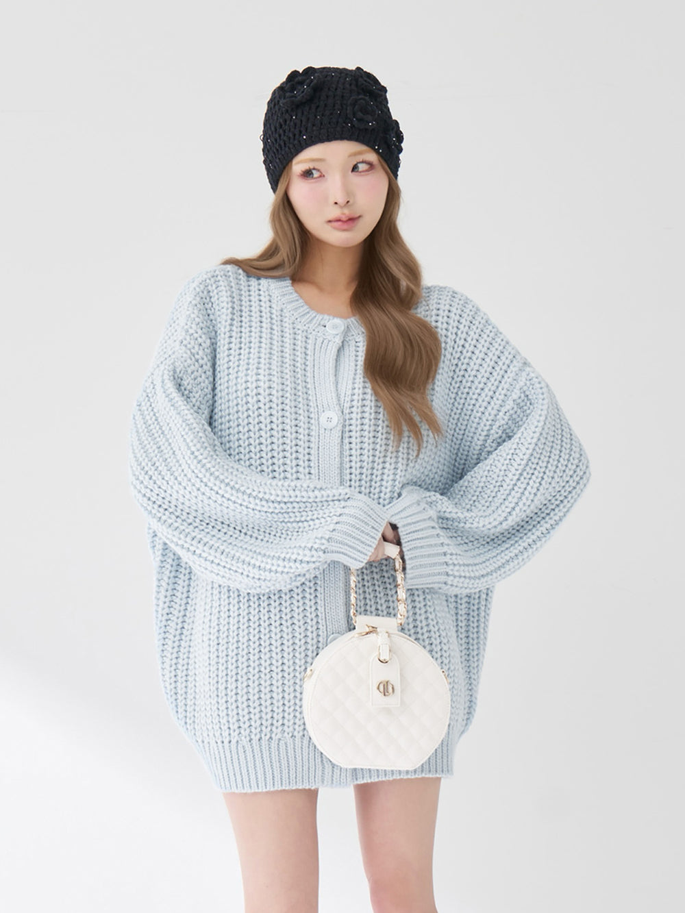 ロービングカラーニットカーディガン - sax