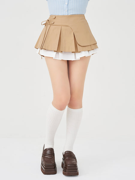 Double-layered pleated miniskirt