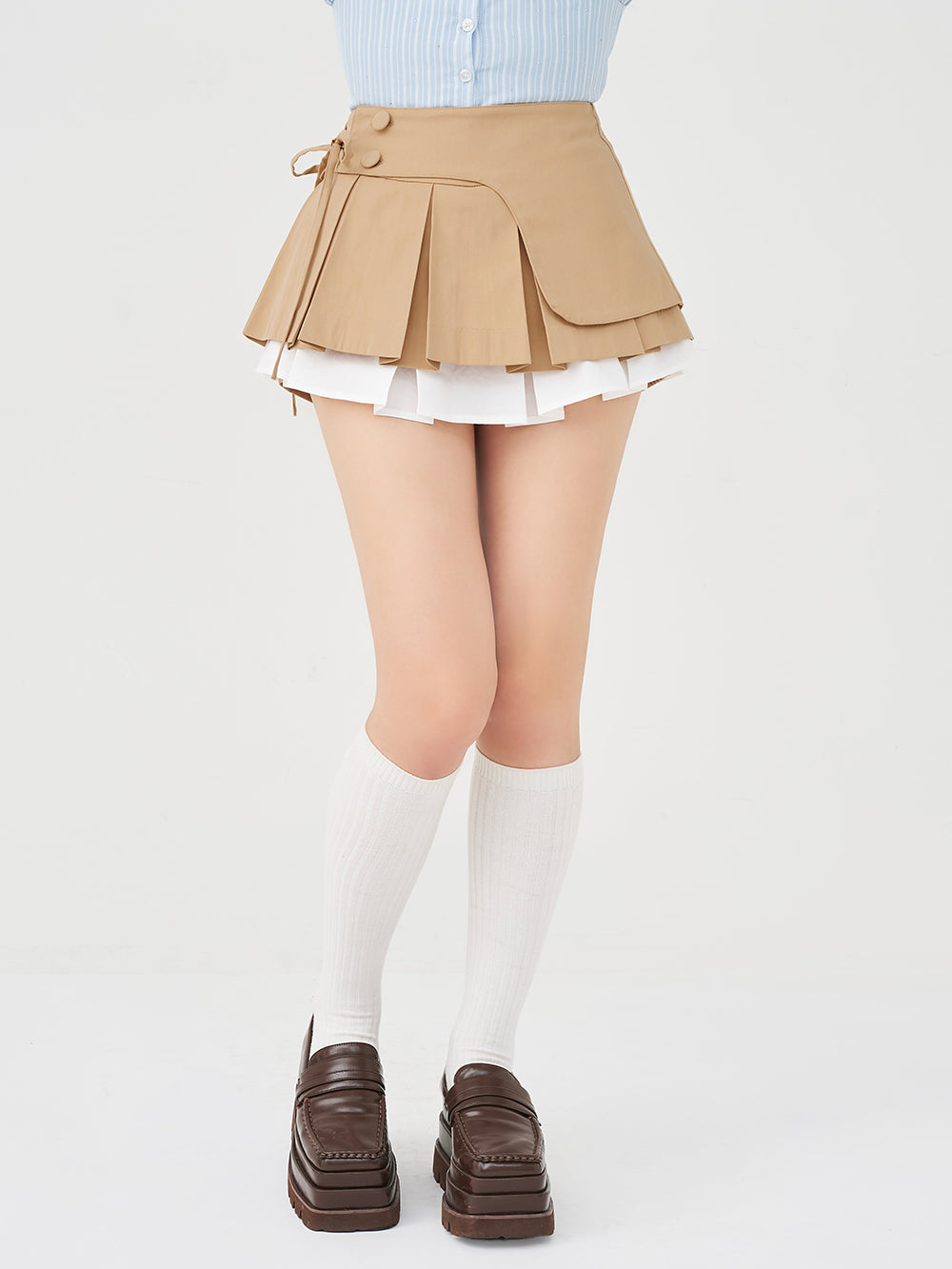 ダブルレイヤードプリーツミニスカート - cam