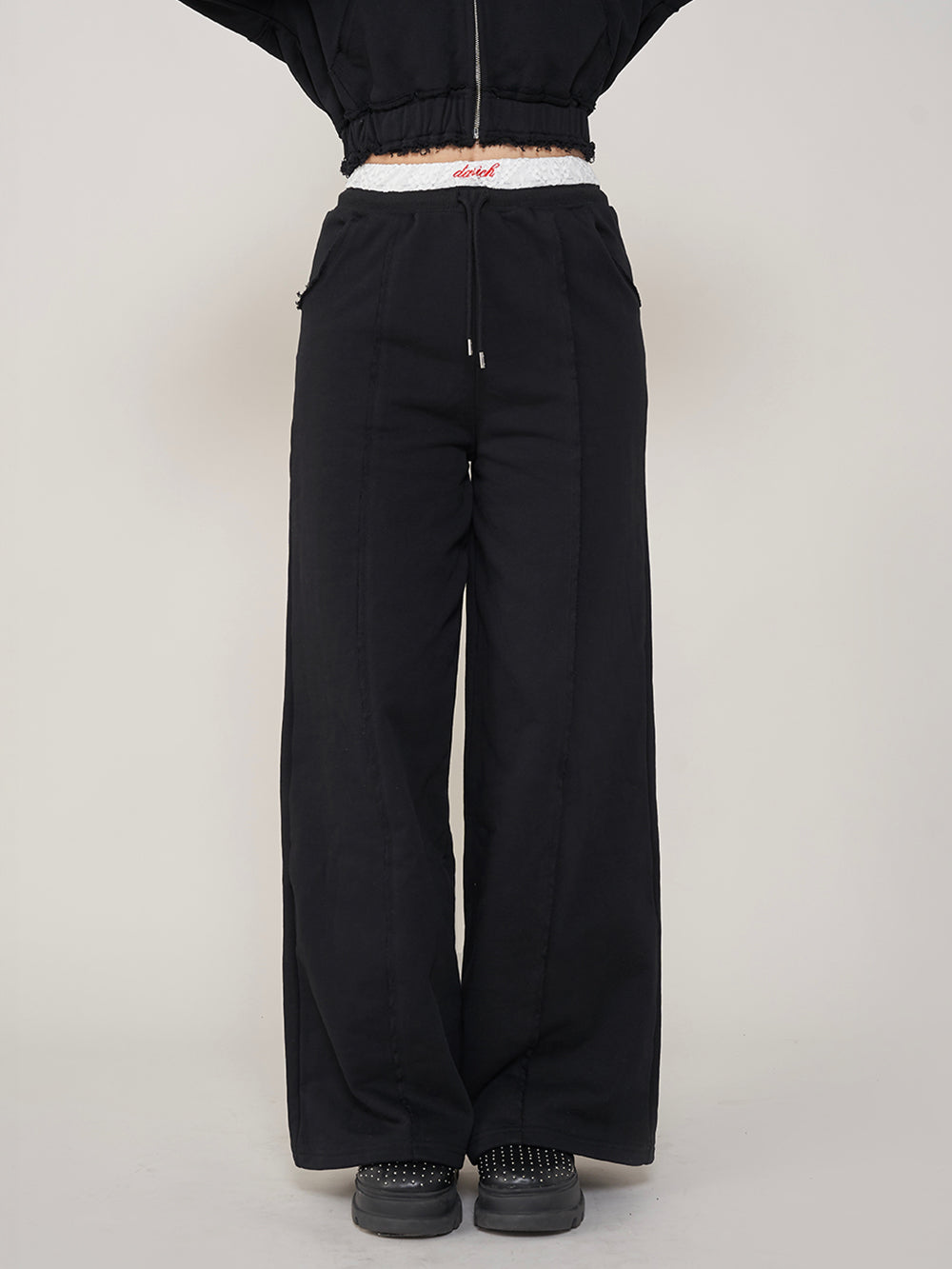 ウエストレーススウェットロングパンツ - blk