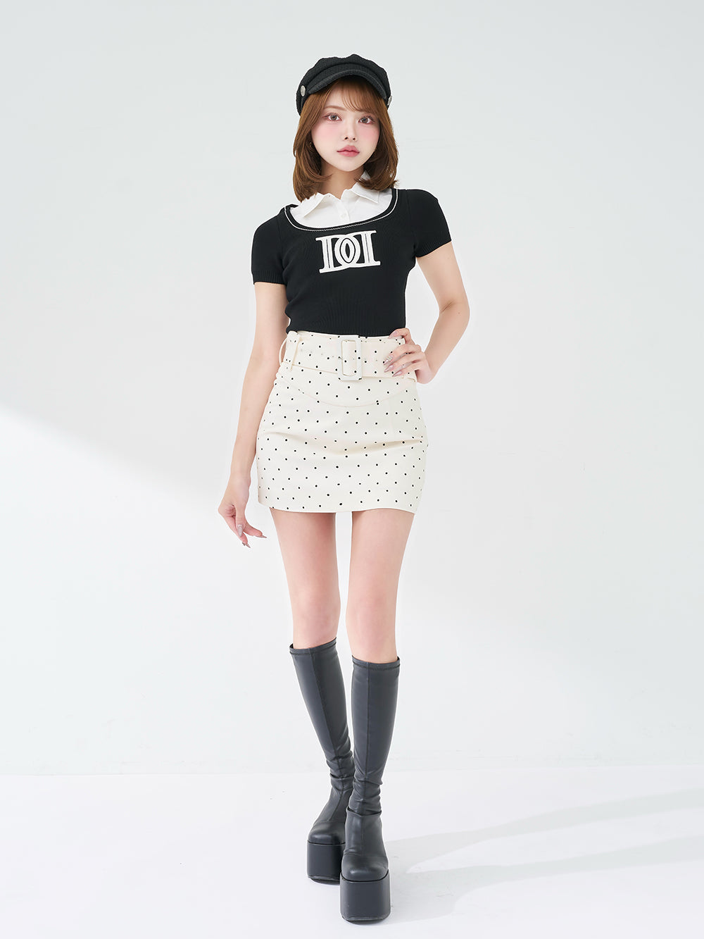 モデル：163cm（着用サイズ：FREE　着用カラー：BLK）