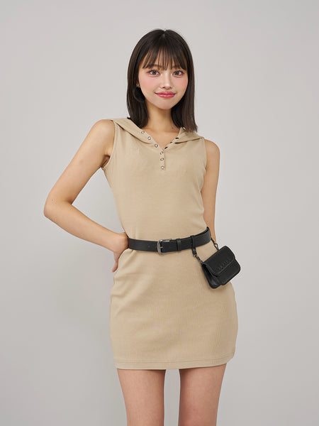 Henley Neck Hooded Mini Dress