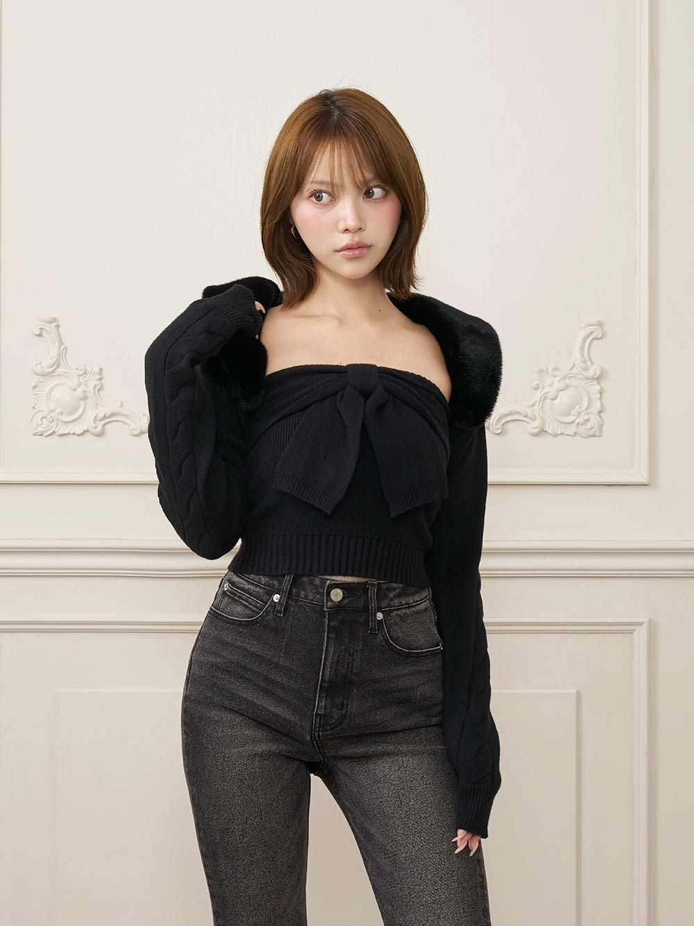 モデル：163cm（着用サイズ：FREE　着用カラー：BLK）