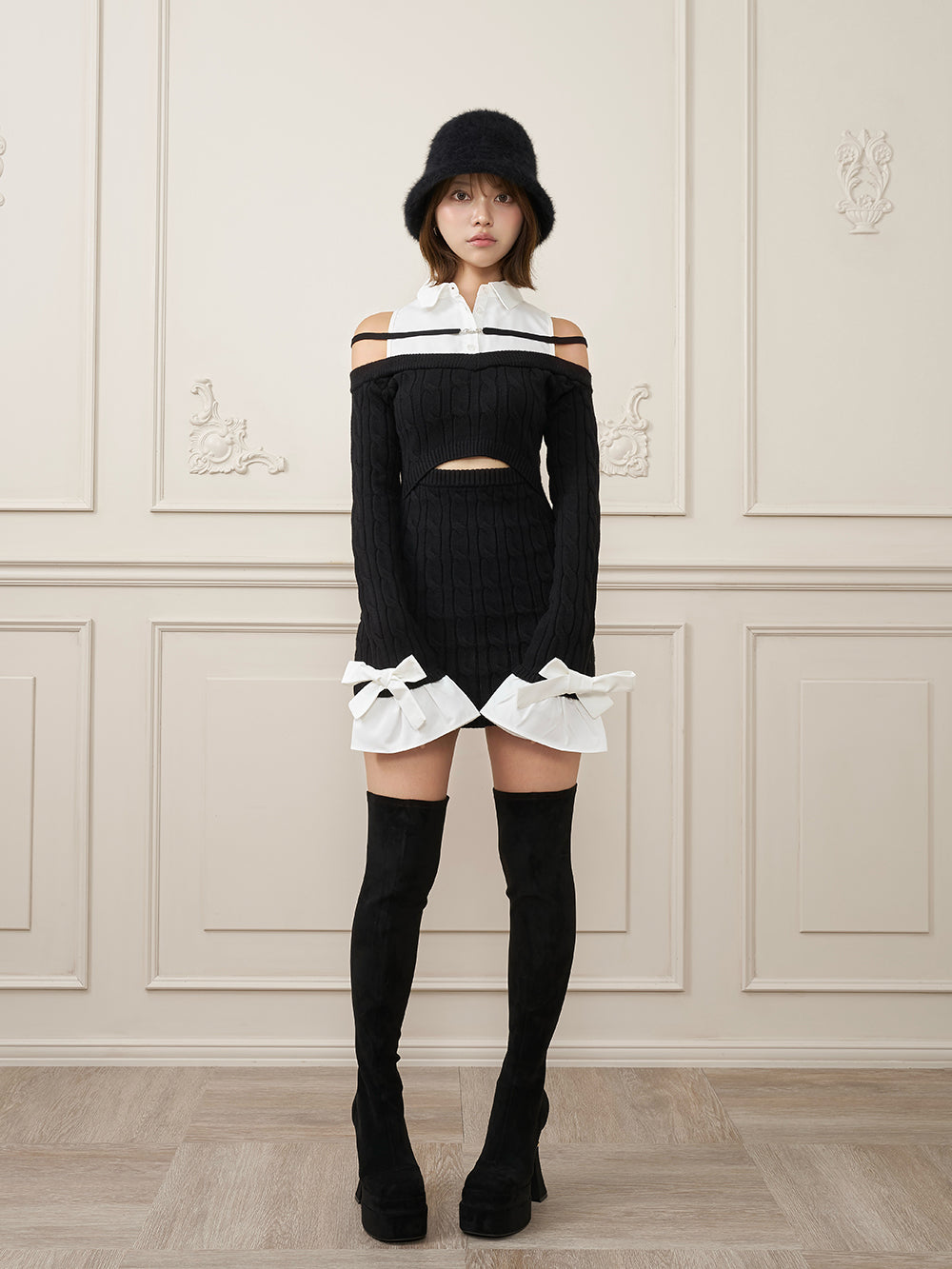 モデル：163cm（着用サイズ：FREE　着用カラー：BLK）