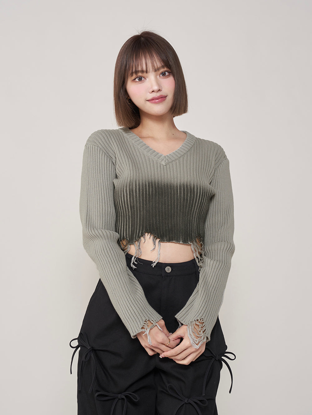 スプレーデザインニットトップス - gry